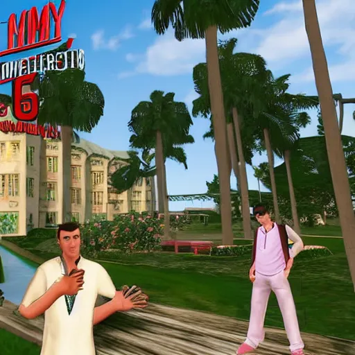 Image similar to tommy vercetti in hogwarts, in style of gta vice city