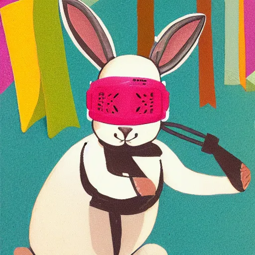 Image similar to a rabbit wearing a snorkel and diving mask
