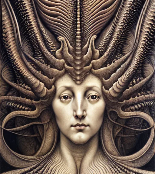 Image similar to detailed realistic beautiful murex goddess face portrait by jean delville, gustave dore, iris van herpen and marco mazzoni, art forms of nature by ernst haeckel, art nouveau, symbolist, visionary, gothic, neo - gothic, pre - raphaelite, fractal lace, intricate alien botanicals, ai biodiversity, surreality, hyperdetailed ultrasharp octane render