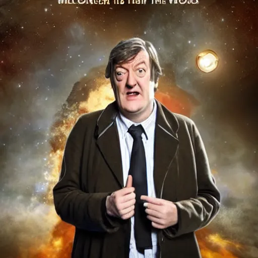 Image similar to stephen fry as doctor who, bbc promotional artwork, mid range shot