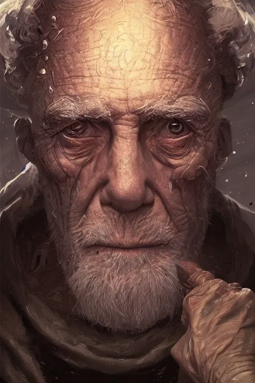 Image similar to the look of an elderly person 4 2 2 4 full of wrinkles and imperfections by artgem and greg rutkowski, highly detailed, high contrast, light reflection, trippy, nebula, trending on artstation