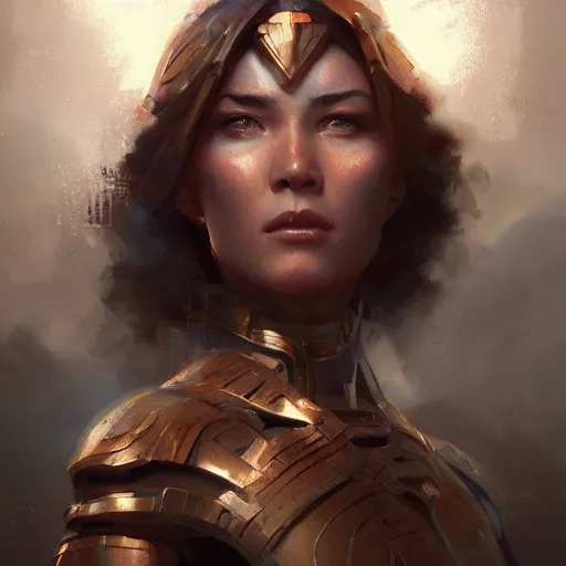 Prompt: a beautiful portrait of a iron goddess by greg rutkowski and raymond swanland, trending on artstation, ultra realistic digital art