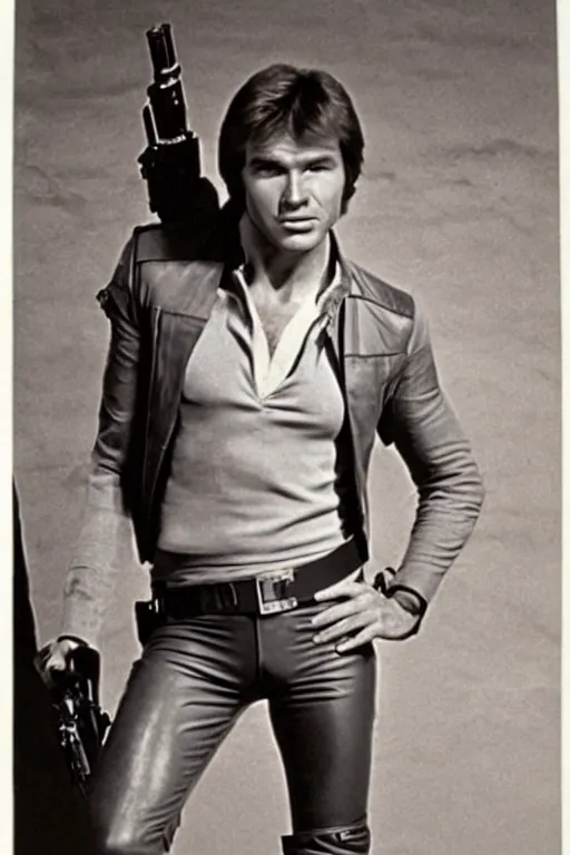 Image similar to photograph of richard jordan in costume as han solo, 1 9 7 8