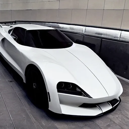 Prompt: a sports car covered entirely in long white fur from front to back