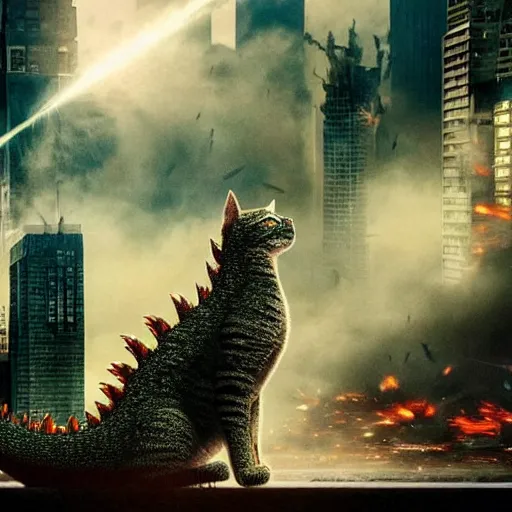 Prompt: cat, Godzilla, destroy city