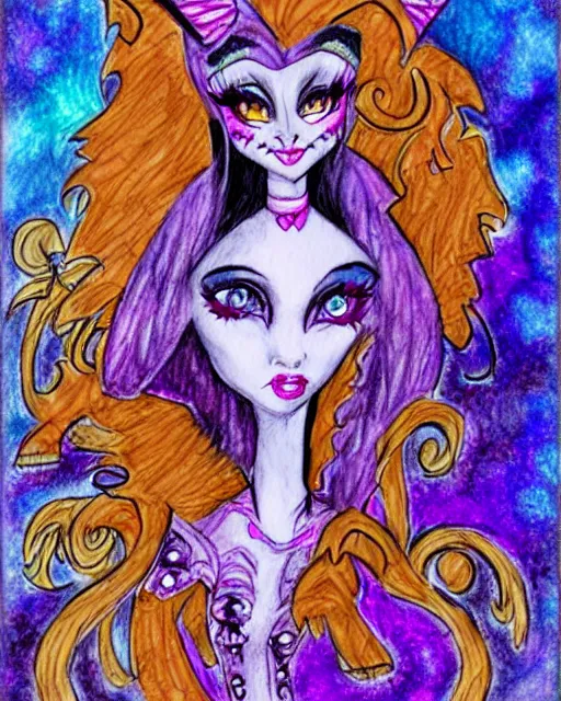 Prompt: josephine wall watercolor pencil drawing of a monster high universe clawdeen wolf fullmoon