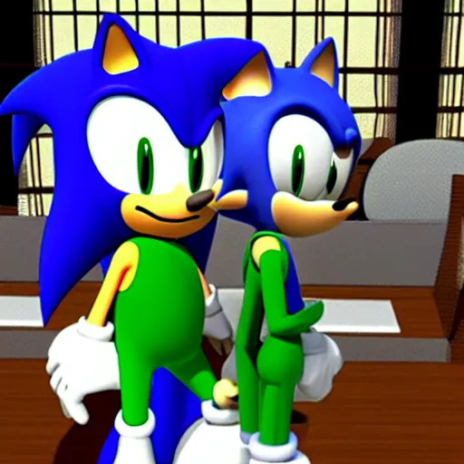 Prompt: sonic and luigi in a restaurant