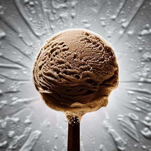 Image similar to earth made of ice cream, in a cone, which is melting under the heat