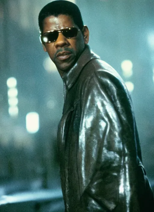 Image similar to a movie still of denzel washington in blade runner