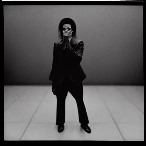 Image similar to photo of Michael Jackson by Diane Arbus, black and white, high contrast, Rolleiflex, 55mm f/4 lens