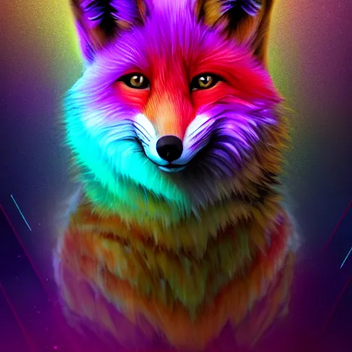 Prompt: digital fox, retrowave palette, digital grided world, highly detailed, electric breeze, anatomically correct vulpine, synth feel, fluffy face, ear floof, flowing fur, super realism, accurate animal imagery, 4 k digital art
