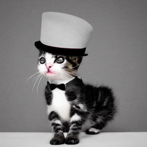 Image similar to cute kitten wearing a tophat and monocle