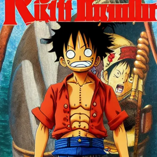 Image similar to Luffy, the kig of the pirates, movie poster, artwork by Norman Rockwell