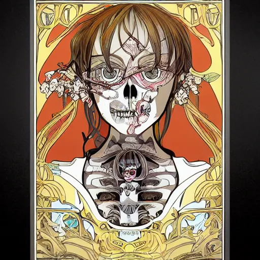 Image similar to anime manga skull portrait girl female skeleton illustration looney toons art Geof Darrow and alphonse mucha pop art nouveau