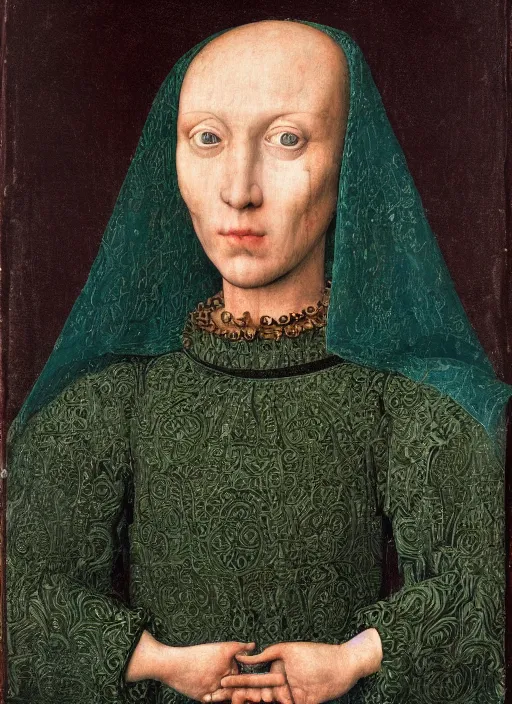 Image similar to a portrait of a renaissance robot, in the style of Jan van Eyck,