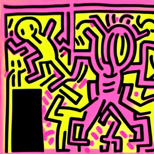 Prompt: mentor and student, digital art, keith haring style