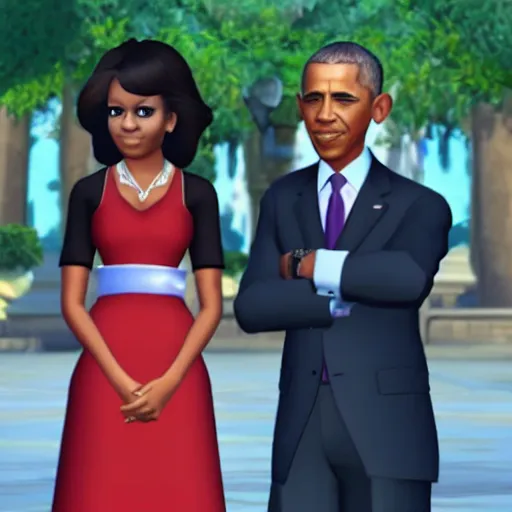 Image similar to barack obama and michelle obama in kingdom hearts hd