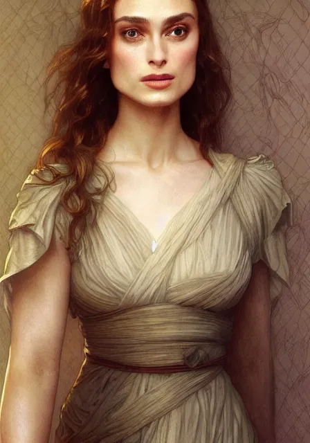 Image similar to sansa keira knightley, intricate, elegant, highly detailed, digital painting, artstation, concept art, smooth, sharp focus, illustration, art by artgerm and greg rutkowski and alphonse mucha and william - adolphe bouguereau