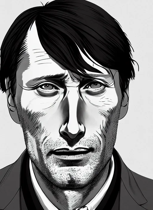 Prompt: portrait of mads mikkelsen, artstation, detailed cartoon, elegant, digital painting, concept art, smooth, sharp focus, illustration, ghibli, makoto shinkai, don bluth, fujita goro, jean giraud, akihiko yoshida, tom whalen 8 k