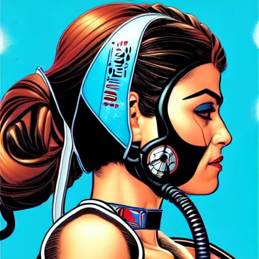 Image similar to a profile photo of a egyptian woman with a diving oxygen mask with side profile blood in ocean intricate details by MARVEL comics and Sandra Chevrier-C