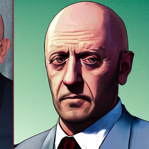 Image similar to Jonathan Banks aka Mike Ehrmantraut from Better Call Saul as a GTA character portrait, Grand Theft Auto, GTA cover art