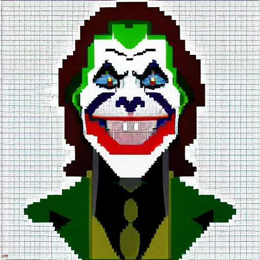 Image similar to Pixel art of Willem Dafoe as the Joker