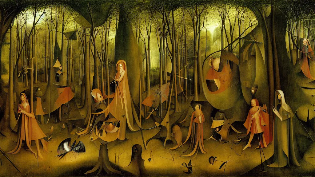 Prompt: a beautiful digital painting digital render of a forest scene by remedios varo hieronymus bosch and johfra bosschart