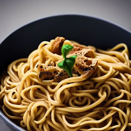 Prompt: a photograph of a bowl of noddles