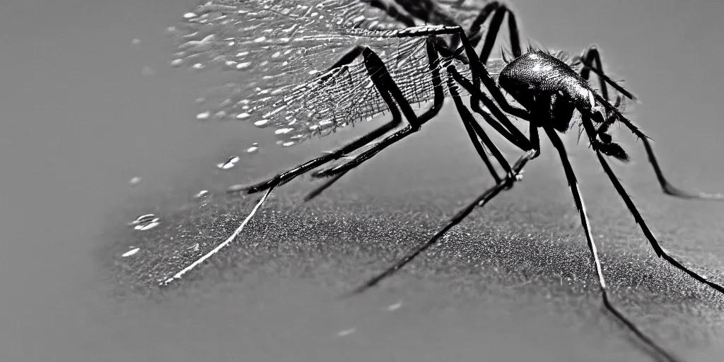 Image similar to extremely detailed macro photograph of a mosquito, blur, glare, veins, transparency, bubbles, professional photography, studio, microscope