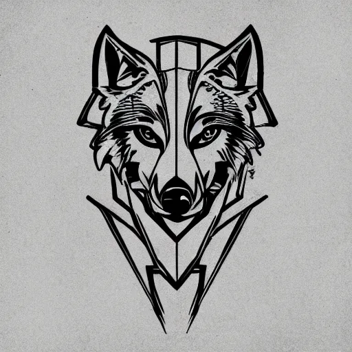 Image similar to tattoo stencil. pencil line drawing, vector, logo, wolf