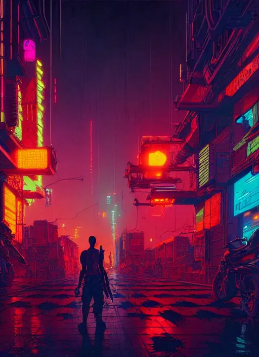 Image similar to masterpiece concept art, neon cyberpunk mexican, by greg rutkowski and geof darrow, 8 k, intricate detail, cinematic lighting