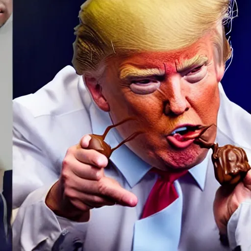 Prompt: donald j. trump projectile vomiting chocolate pudding onto liberals