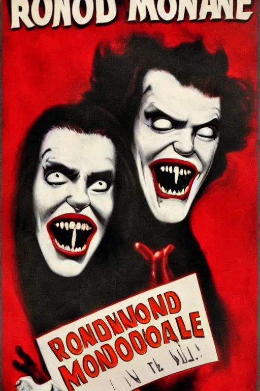 Prompt: the return of ronald mcdonald vampire vintage horror movie poster