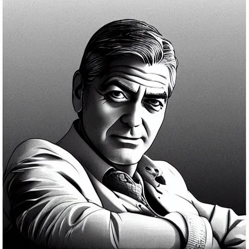 Prompt: “ george clooney retro minimalist portrait by jean giraud!, moebius starwatcher, high detail, sharp, smooth face, color comic, 8 k ”