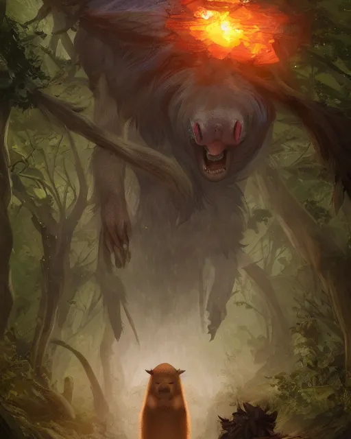 Prompt: Capybara Shapeshifter Druid Mage, D&D, artstation, fantasy, magic the gathering artwork, cinematic lighting, centered, symmetrical, highly detailed, digital painting, , concept art, smooth, sharp focus, illustration, volumetric lighting, epic Composition, 8k, art by Akihiko Yoshida and Greg Rutkowski and Craig Mullins, oil painting, cgsociety