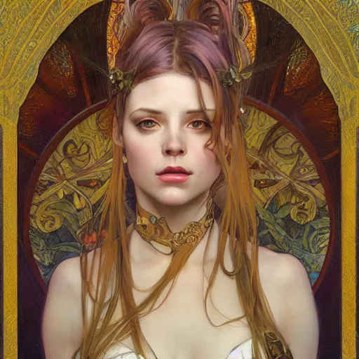Prompt: a painting in the style of donato giancola, and in the style of charlie bowater, and in the style of alphonse mucha. smooth, sharp focus, semi - realism, symmetry.
