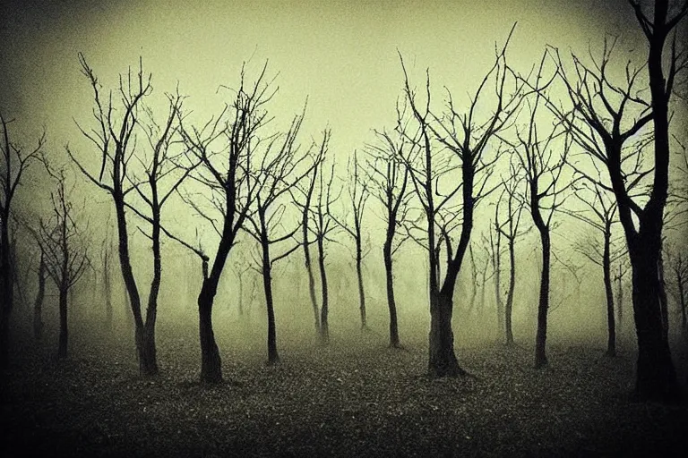 Prompt: “Garden of levitating dead trees in the air. Photo in style of Matt Mahurin. Dark. Cinematic lighting. Old grainy photo.”