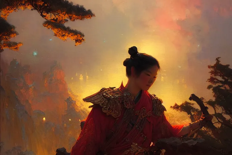 Image similar to netease ibaraki, night, brilliant colors and hard shadows and strong rim light, colorful, night sky, cool white color temperature, painting by gaston bussiere, craig mullins, j. c. leyendecker