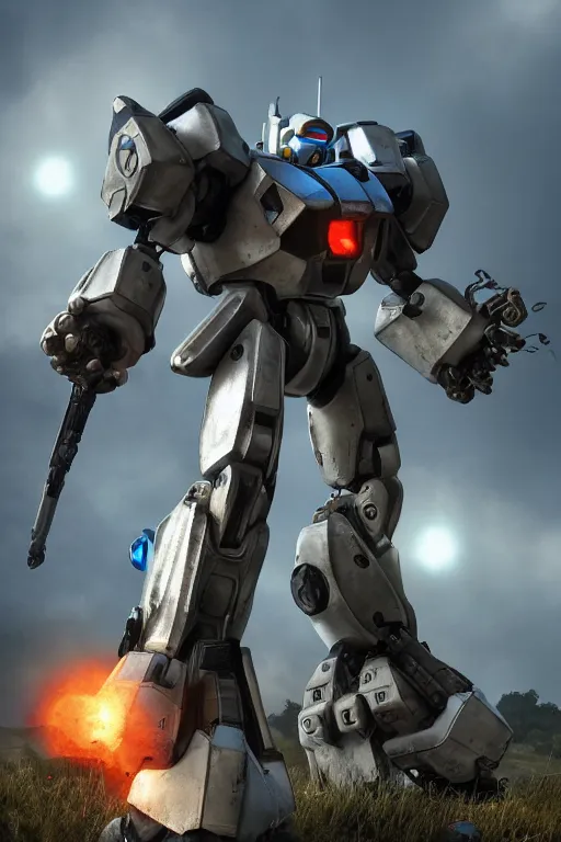 Image similar to mechwarrior 5 : mercenaries mech megaman transformer robot boss tank engine game octane render, 4 k, hd 2 0 2 2 3 d cgi rtx hdr style chrome reflexion glow fanart, global illumination ray tracing hdr fanart arstation by sung choi and eric pfeiffer and gabriel garza and casper konefal pixar and disney unreal zbrush central hardmesh