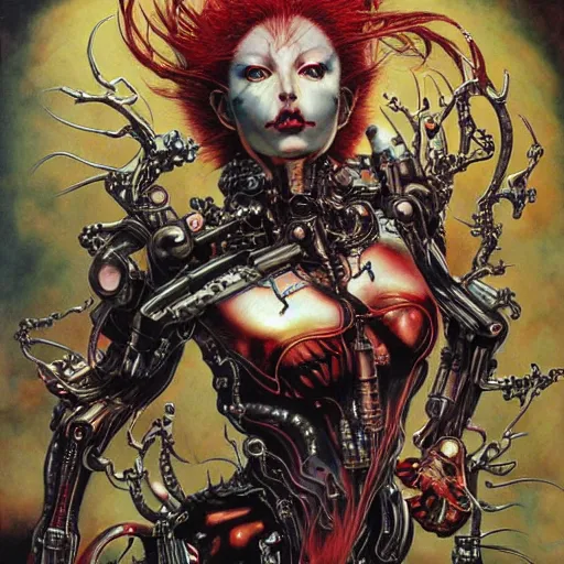 Prompt: full body artwork of a cybernetic cybernetic mutant woman female beast, sharp fangs, by Ayami Kojima, Amano, Karol Bak, Greg Hildebrandt, and Mark Brooks, Neo-Gothic, gothic, rich deep colors. part by Adrian Ghenie and Gerhard Richter. art by Takato Yamamoto. masterpiece
