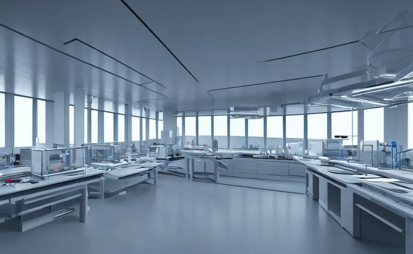 Prompt: highly detailed futuristic modern laboratory, 8 k render, natural light, sharp
