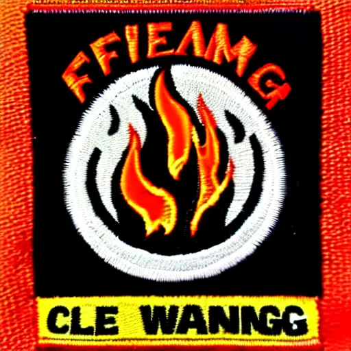 Prompt: a photo of a retro clean fire flame warning caution punk patch