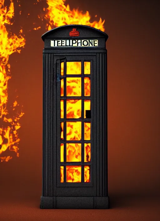 Prompt: a telephone booth on fire, weird, haunted, misty, dark and evil, demonic, sinister, ambient lighting, 8 k render, hyperrealistic, photo realistic