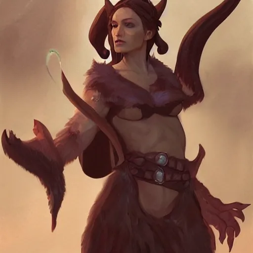 Prompt: Tiefling Druid with tiefling tail D&D, fantasy, full body portrait, highly detailed, digital painting, artstation, concept art, sharp focus, illustration, art artgerm by greg rutkowski