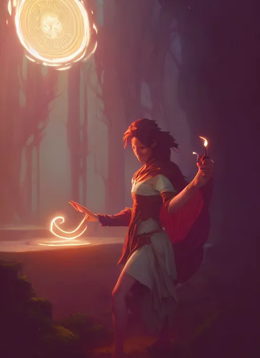 Image similar to highly detailed vfx portrait of a mage casting a light spell, unreal engine, greg rutkowski, loish, rhads, beeple, makoto shinkai and lois van baarle, ilya kuvshinov, rossdraws, tom bagshaw, alphonse mucha, global illumination, detailed and intricate environment
