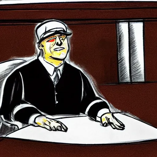 Image similar to court room drawing of the hamburglar testifying in court