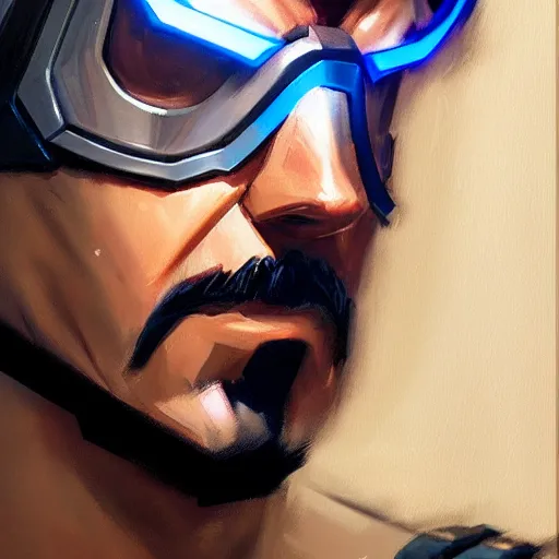 Image similar to greg manchess portrait painting of tony stark as overwatch character, totally whack, medium shot, asymmetrical, profile picture, organic painting, sunny day, matte painting, bold shapes, hard edges, street art, trending on artstation, by huang guangjian and gil elvgren and sachin teng