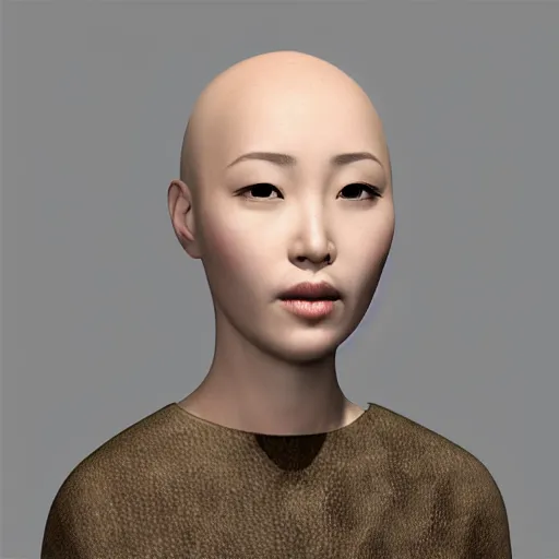 Image similar to portrait bald korean goddess neutral expression face straight on headshot even lighting no hair texture character creator 4