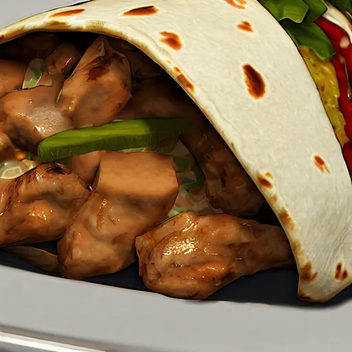 Prompt: closeup of a delicious chicken burrito in gta 5