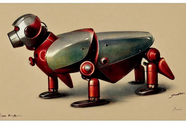 Prompt: discover ( ( ( ( ( 1 9 5 0 s retro future robot android dog. muted colors. ) ) ) ) ) by jean baptiste monge!!!!!!!!!!!!!!!!!!!!!!!!! chrome red